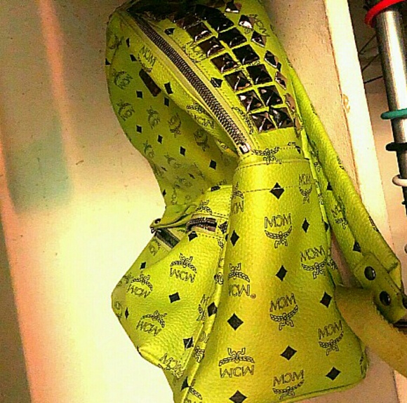 Mcm Studded Lime green Back pack 100% authentic